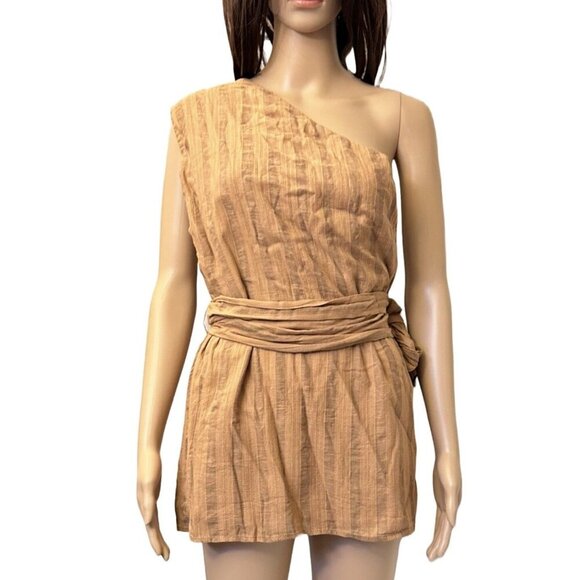 Zara Women's One Shoulder Sleeveless Top Brown Striped Tie Size S - Small - NWT - Picture 1 of 16